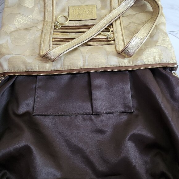 Vintage Coach Poppy Op Art Glam Gold Tote Bag Purse - Picture 12 of 14